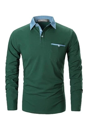 Camisa KUNJLELP de manga larga para hombre, cuello vaquero, slim.