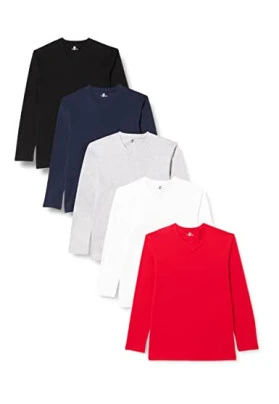 Camiseta de manga larga con cuello en pico para hombre, paquete de 5