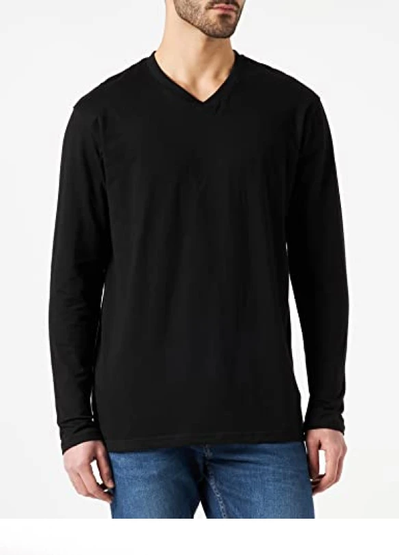 1_Camiseta de manga larga con cuello en pico para hombre, paquete de 5