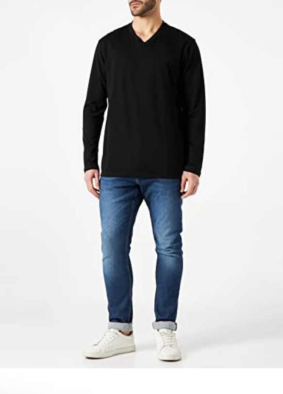 2_Camiseta de manga larga con cuello en pico para hombre, paquete de 5