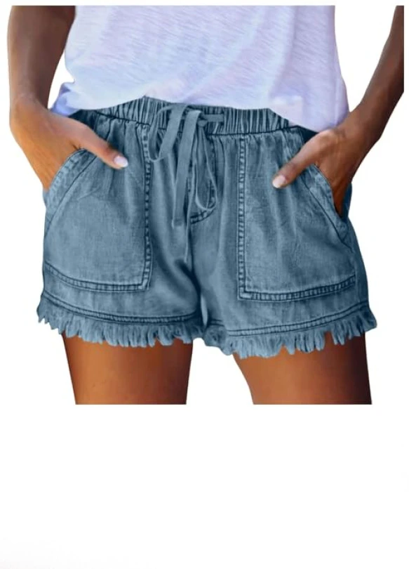 main_image_Pantalón Corto de Mujer, Verano, Sueltos de Cintura Alta, Denim con Bolsillos