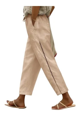 Pantalón de lino fresco y ancho para mujer con cintura alta, Voqeen