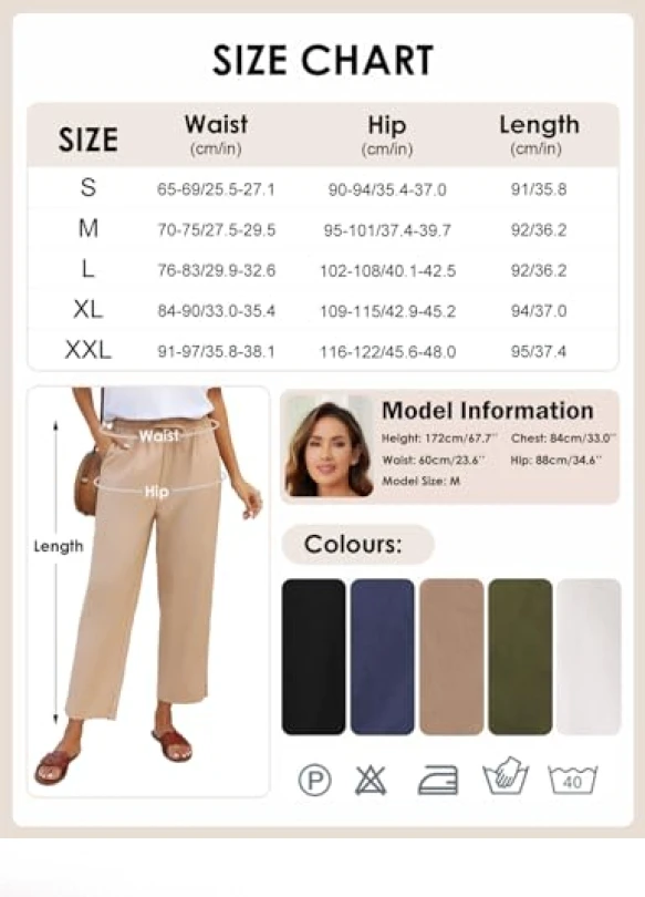 5_Pantalón de lino fresco y ancho para mujer con cintura alta, Voqeen