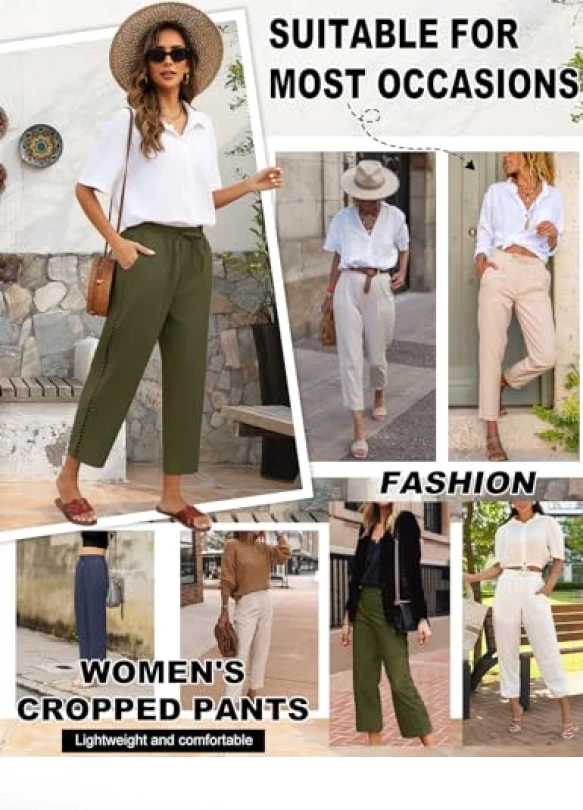 3_Pantalón de lino fresco y ancho para mujer con cintura alta, Voqeen