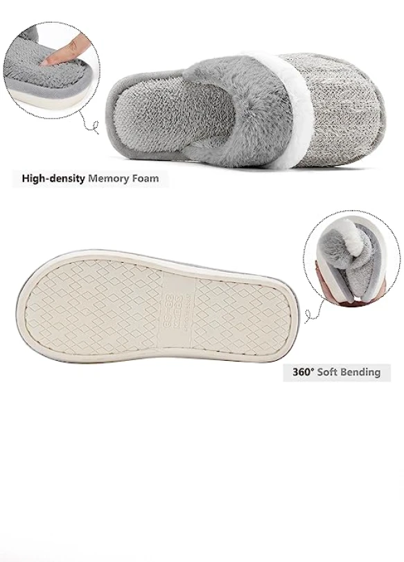 3_Pantuflas de peluche suaves con espuma de memoria MAXTOP Unisex