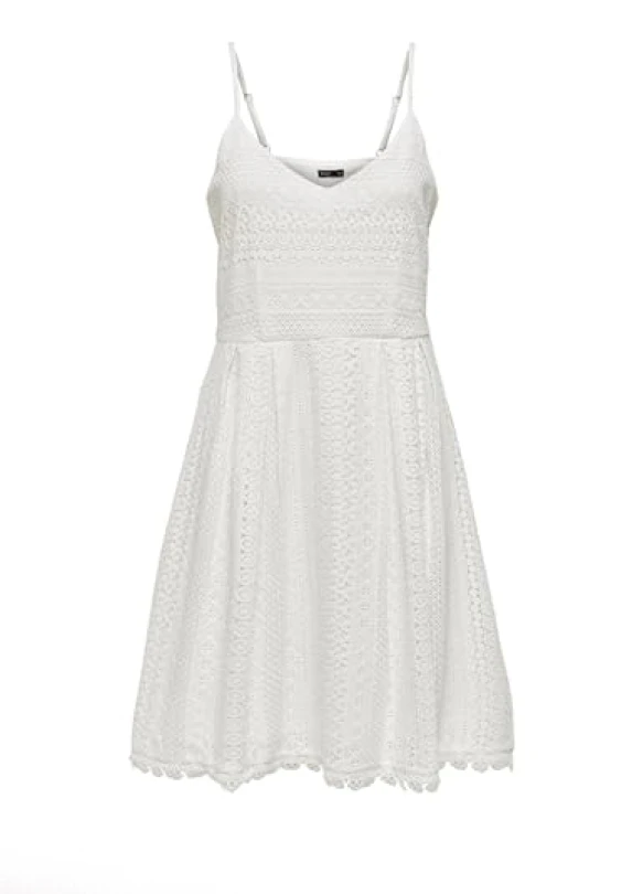 1_Vestido corto mujer escote en V con encaje y tirantes ajustables