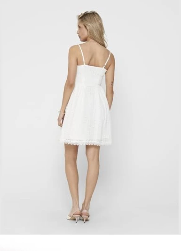 4_Vestido corto mujer escote en V con encaje y tirantes ajustables