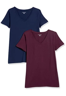 Camiseta de Cuello V y Ajuste Clásico para Mujer, Amazon Essentials. Paquetes de 2.