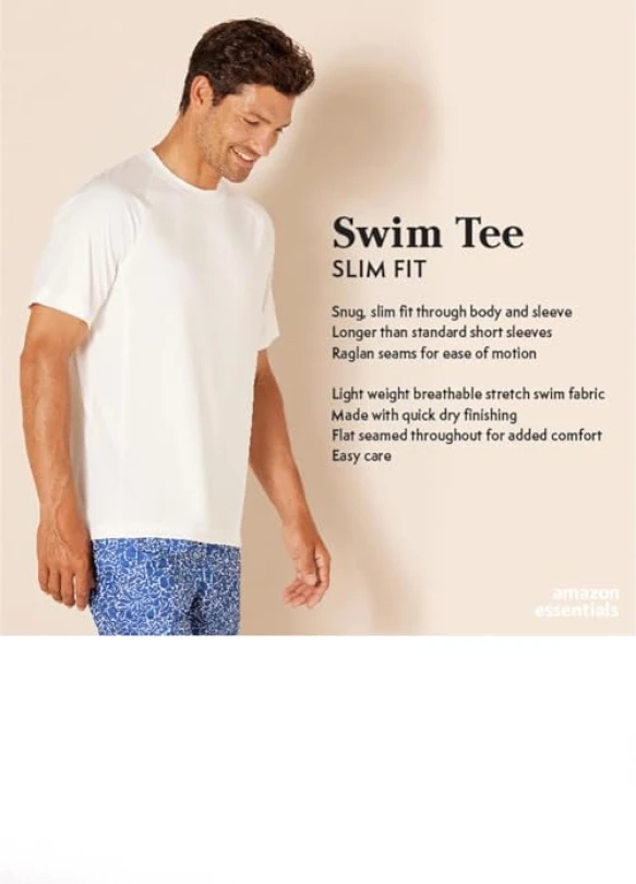 1_Camiseta de natación ajustada para hombre Amazon Essentials, secado rápido.