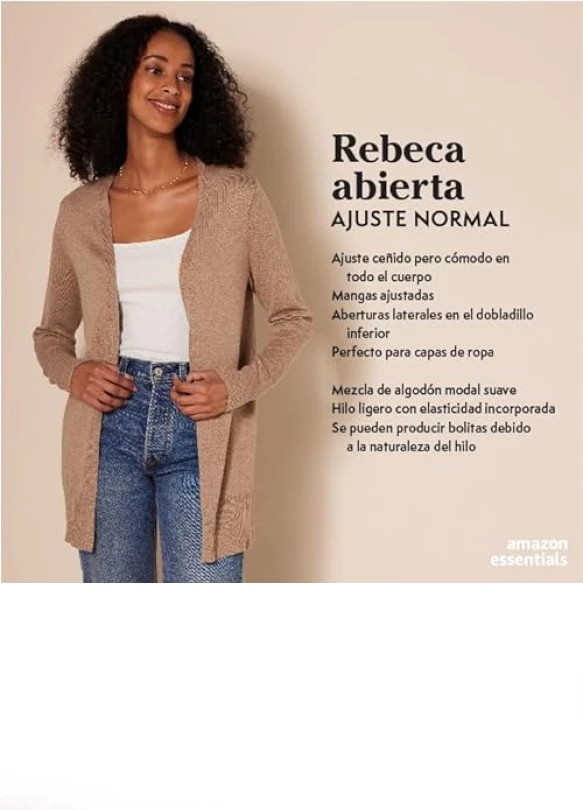 1_Cárdigan ligero de apertura frontal Amazon Essentials para mujer.