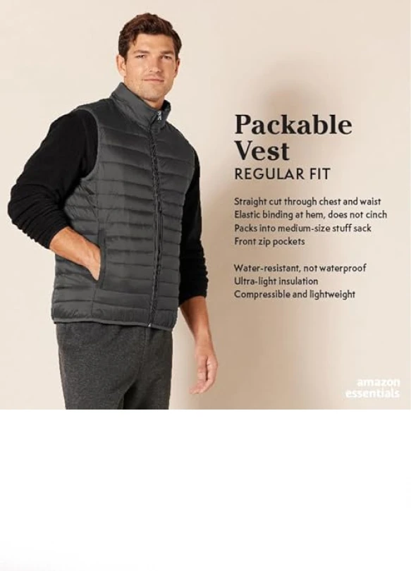 1_Chaleco plegable y ligero para hombre Amazon Essentials