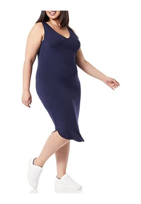 Vestido Midi de Punto sin Mangas con Cuello de Pico de Amazon Essentials