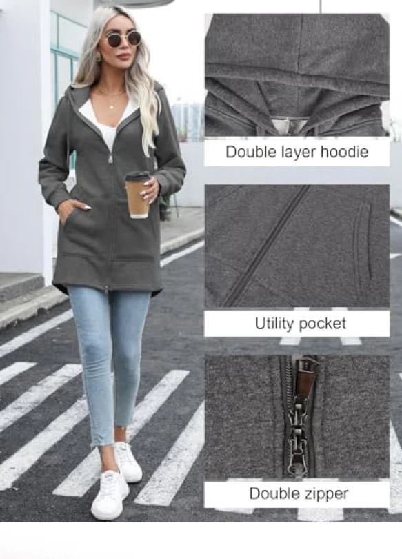 3_Chaqueta sudadera con capucha y cremallera Tuopuda con 2 bolsillos.
