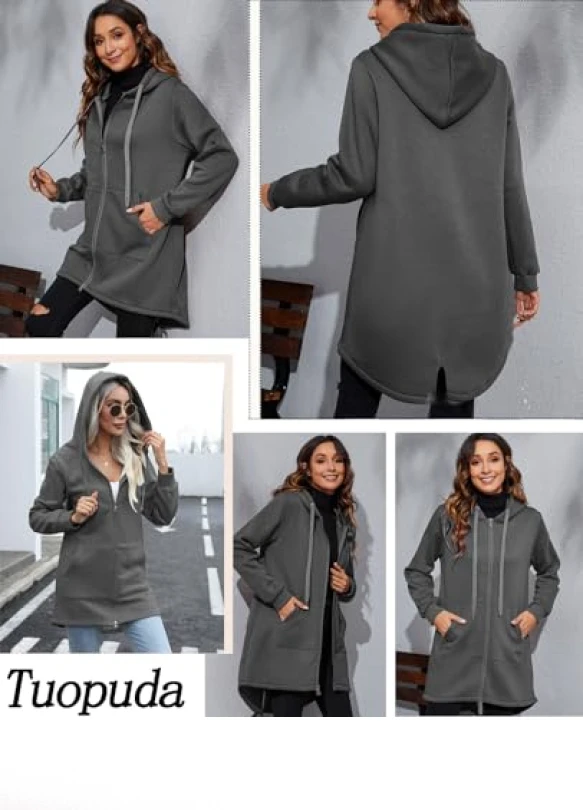 2_Chaqueta sudadera con capucha y cremallera Tuopuda con 2 bolsillos.