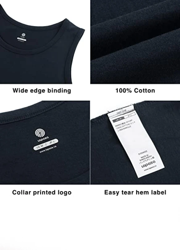 4_Camiseta sin manga para hombre LAPASA (Pack de 4) 100% algodón