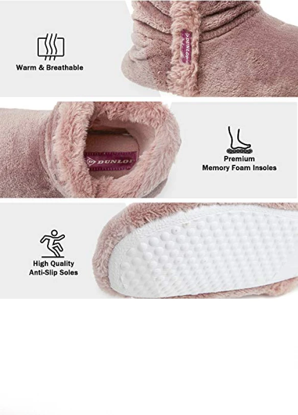 2_Botas pantuflas altas de mujer Dunlop para estar en casa en invierno.