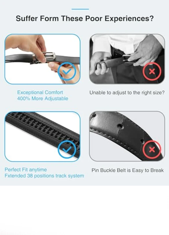 3_Cinturón de Cuero para Hombre CHAOREN con Hebilla Automática Ajustable, Ideal para Trajes
