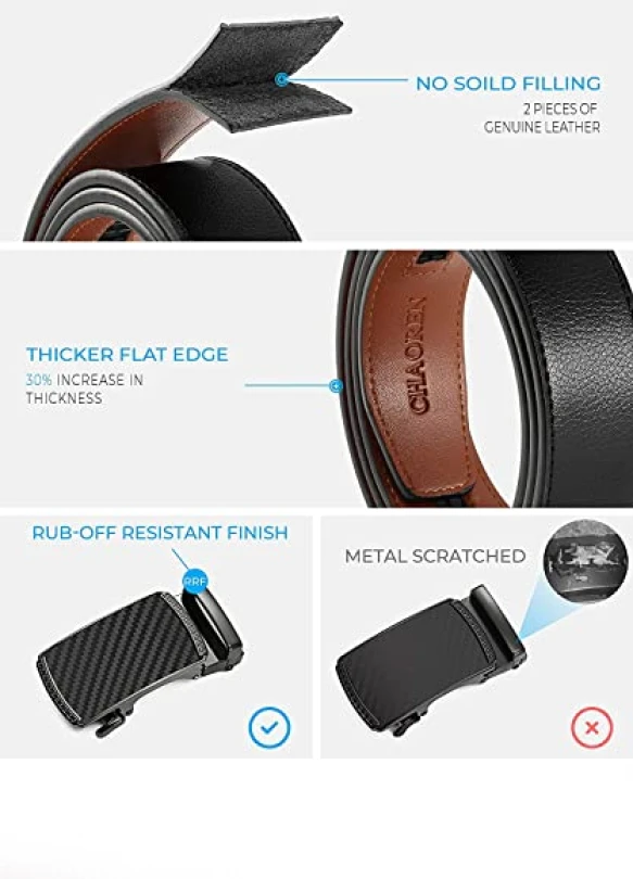 2_Cinturón de cuero para hombre CHAOREN con hebilla automática ajustable.