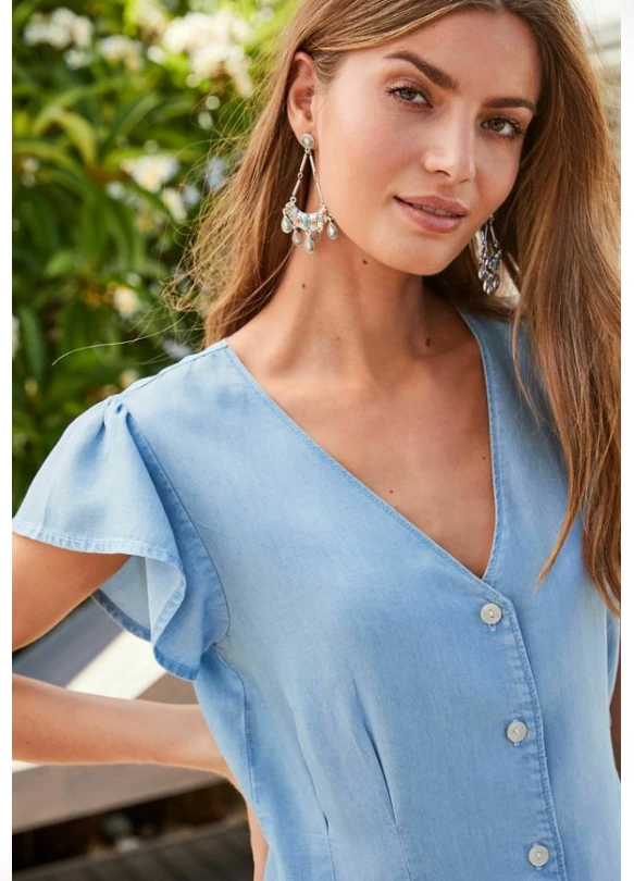 1_TENCELÂ„¢ BUTTON THROUGH MINI DRESS - Vestido vaquero - blue