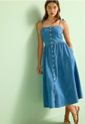 BUTTON THROUGH DENIM SUMMER DRESS TALL - Vestido vaquero - blue
