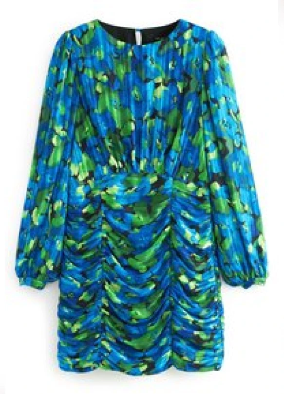 3_LONG SLEEVE RUCHED MINI - Vestido de tubo - blue green sparkle floral