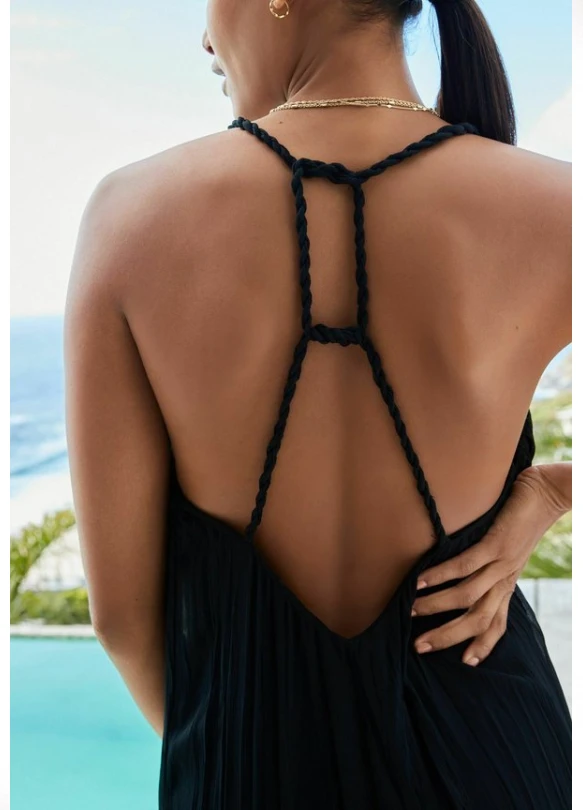 2_PLAITED BACK MIDI DRESS - Vestido largo - black