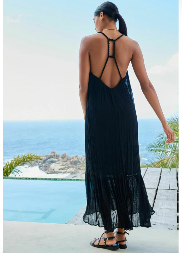 main_image_PLAITED BACK MIDI DRESS - Vestido largo - black