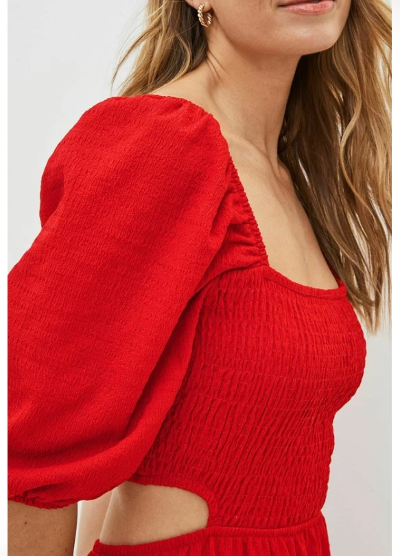 2_TEXTURED JERSEY CUT OUT MIDI DRESS - Vestido largo - red