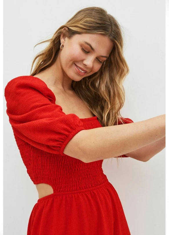 1_TEXTURED JERSEY CUT OUT MIDI DRESS - Vestido largo - red