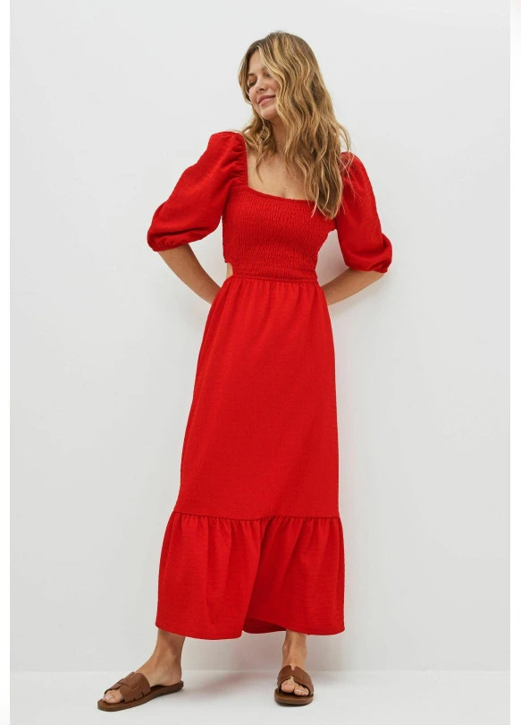 main_image_TEXTURED JERSEY CUT OUT MIDI DRESS - Vestido largo - red