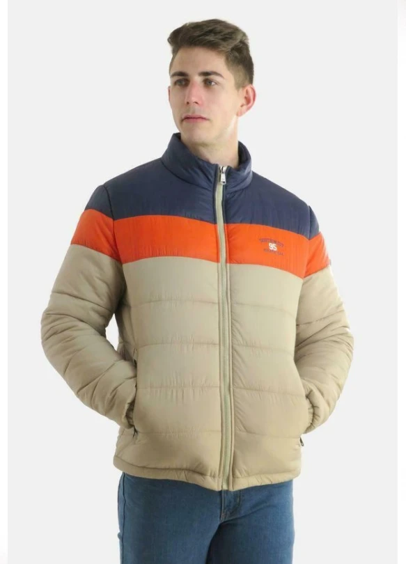 3_Chaqueta de invierno - mottled beige dark blue  neon orange