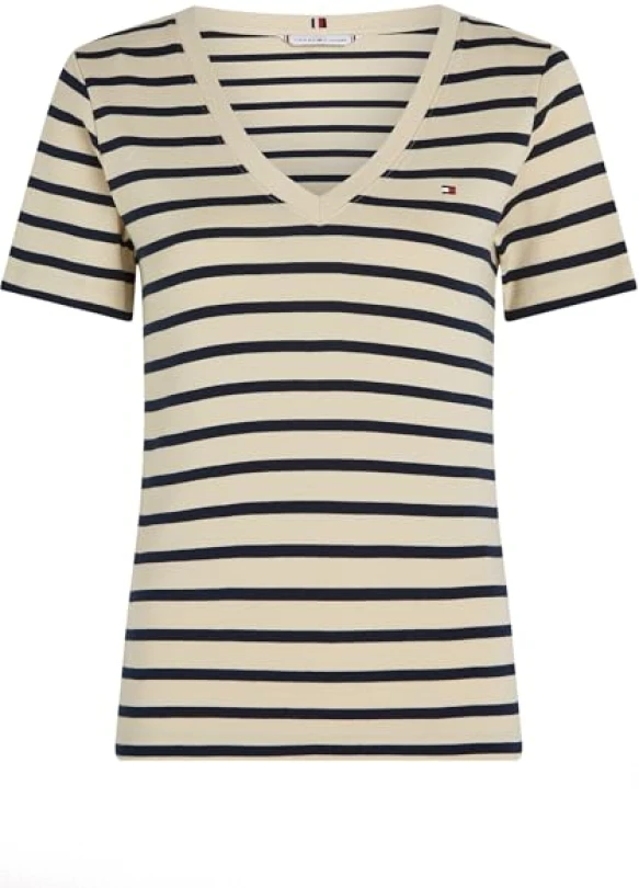 4_Camiseta Tommy Hilfiger de manga corta con cuello de pico para mujer