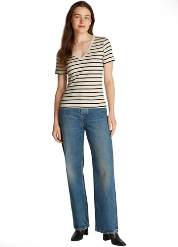 3_Camiseta Tommy Hilfiger de manga corta con cuello de pico para mujer