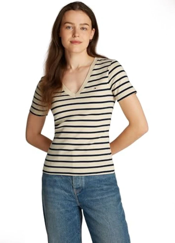 main_image_Camiseta Tommy Hilfiger de manga corta con cuello de pico para mujer